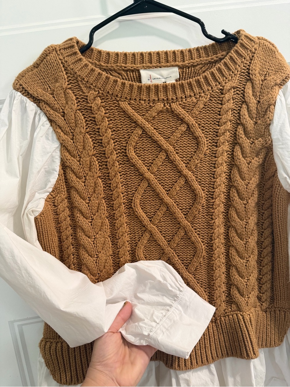 Anthropologie Cable Knit Sleeveless Sweater Vest - Camel - Picture 6 of 11